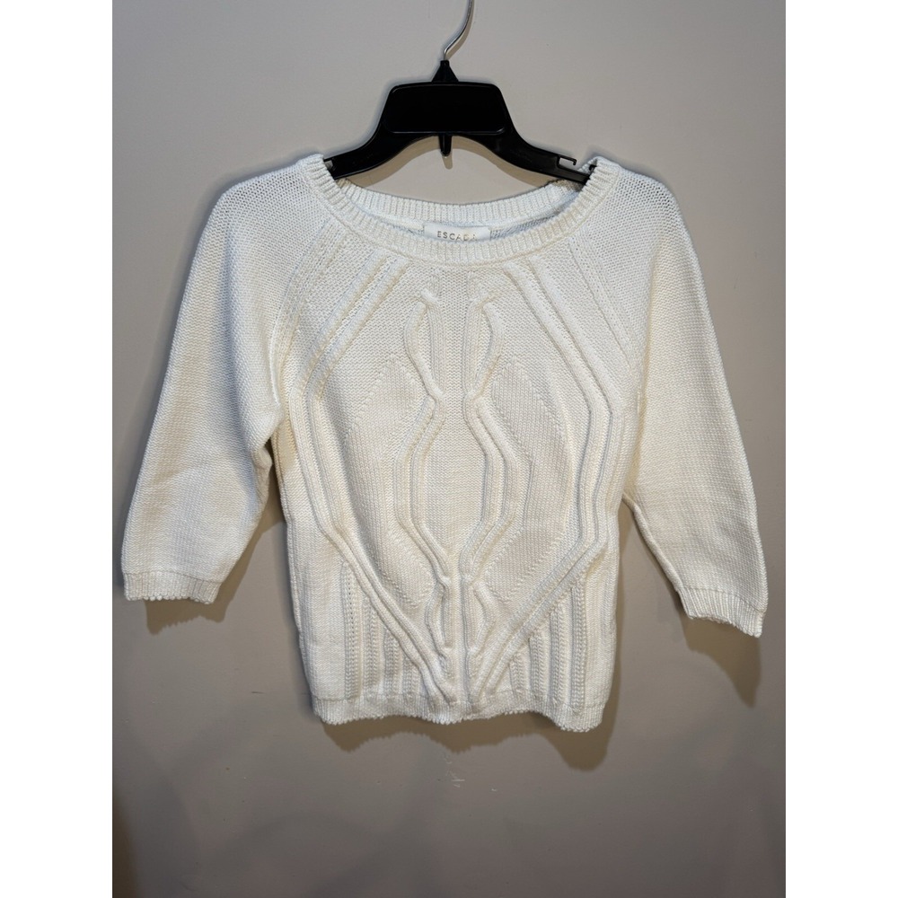 ESCADA Vintage Womens Germany White Cable Knit Sweater Metallic Size 40 S/M